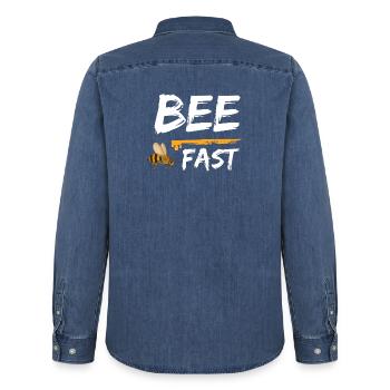 bee fast bees honey - Männer Jeanshemd Organic von Stanley/Stella - verwaschenes Mittelblau  - Hinten - AI Model Male 185 light (185cm)