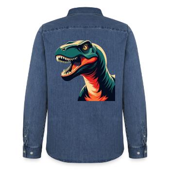 Dinosaurier Cartoon Figur Buntes Haustier Tier - Männer Jeanshemd Organic von Stanley/Stella - verwaschenes Mittelblau  - Hinten - AI Model Male 185 light (185cm)