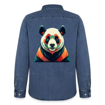 Panda Cartoon Figur Buntes Haustier Tier - Männer Jeanshemd Organic von Stanley/Stella - verwaschenes Mittelblau  - Hinten - AI Model Male 185 light (185cm)