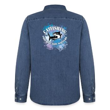 Catfish catfish fish catfish for splashes of paint - Men’s Organic Denim Shirt by Stanley/Stella - mid washy  - Back - AI Model Male 185 light (185cm)