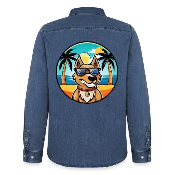 Magyar Agar Race Chien Dessin Animé Lunettes De Soleil Plage - Chemise en denim homme bio Stanley/Stella - bleu moyen délavé  - Dos - AI Model Male 185 light (185cm)