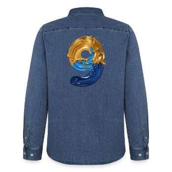 NO. 9 NUMBER 9 COOL 9TH BIRTHDAY - Men’s Organic Denim Shirt by Stanley/Stella - mid washy  - Back - AI Model Male 185 light (185cm)
