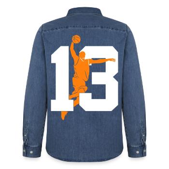 NUMÉRO 13 : 13E ANNIVERSAIRE DE BASKET-BALL - Chemise en denim homme bio Stanley/Stella - bleu moyen délavé  - Dos - AI Model Male 185 light (185cm)