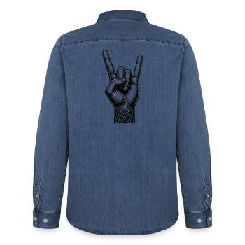 Rock on Hand mit Devils Horns - Männer Jeanshemd Organic von Stanley/Stella - verwaschenes Mittelblau  - Hinten - AI Model Male 185 light (185cm)