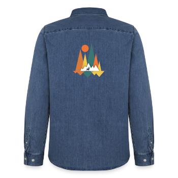 Berge - Männer Jeanshemd Organic von Stanley/Stella - verwaschenes Mittelblau  - Hinten - AI Model Male 185 light (185cm)