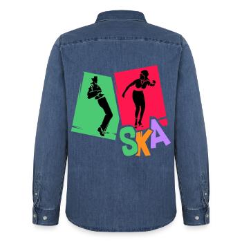 Überschwänglicher Ska Tanzabend - Männer Jeanshemd Organic von Stanley/Stella - verwaschenes Mittelblau  - Hinten - AI Model Male 185 light (185cm)