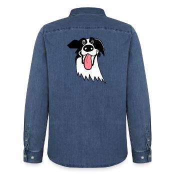 Cute Border Collie - Men’s Organic Denim Shirt by Stanley/Stella - mid washy  - Back - AI Model Male 185 light (185cm)