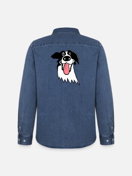 Border Collie mignon - Chemise en denim homme bio Stanley/Stella - bleu moyen délavé
