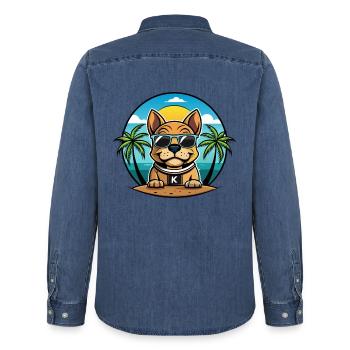 Kai Ken Chien Race Dessin Animé Lunettes De Soleil Plage - Chemise en denim homme bio Stanley/Stella - bleu moyen délavé  - Dos - AI Model Male 185 light (185cm)