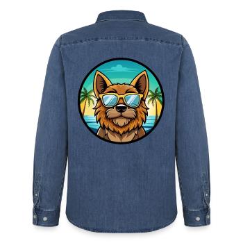 Griffon Bruxellois Dog Breed Cartoon Sunglasses - Men’s Organic Denim Shirt by Stanley/Stella - mid washy  - Back - AI Model Male 185 light (185cm)