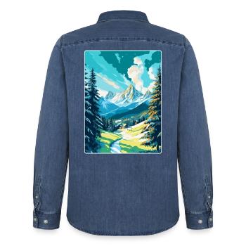 St Moritz Switzerland Vintage Travel Poster WPA - Men’s Organic Denim Shirt by Stanley/Stella - mid washy  - Back - AI Model Male 185 light (185cm)
