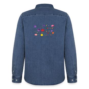 Flowers Spring Tulips - Men’s Organic Denim Shirt by Stanley/Stella - mid washy  - Back - AI Model Male 185 light (185cm)