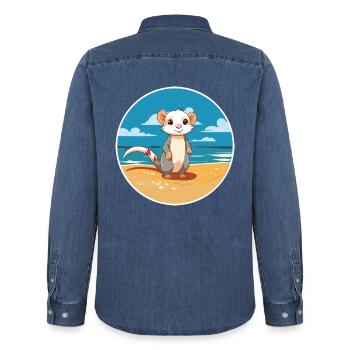 Frettchen Aquarell Cartoon Kawaii Clipart Tier - Männer Jeanshemd Organic von Stanley/Stella - verwaschenes Mittelblau  - Hinten - AI Model Male 185 light (185cm)