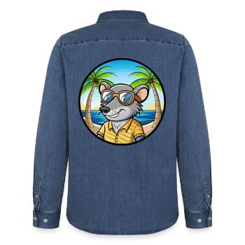 Rat Drôle Dessin Animé Plage D’été Lunettes De Soleil Autocollant - Chemise en denim homme bio Stanley/Stella - bleu moyen délavé  - Dos - AI Model Male 185 light (185cm)
