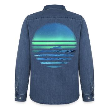 Polarlicht Aurora Borealis Nordlichter - Männer Jeanshemd Organic von Stanley/Stella - verwaschenes Mittelblau  - Hinten - AI Model Male 185 light (185cm)