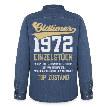 54. GEBURTSTAG OLDTIMER 1972 - Männer Jeanshemd Organic von Stanley/Stella - verwaschenes Mittelblau  - Hinten - AI Model Male 185 light (185cm)