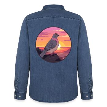 Taube buntes Aquarell Cartoon Kawaii Tier - Männer Jeanshemd Organic von Stanley/Stella - verwaschenes Mittelblau  - Hinten - AI Model Male 185 light (185cm)