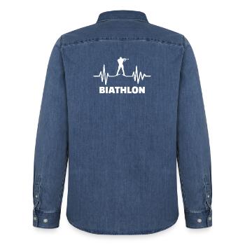 heartbeat biathlon - Männer Jeanshemd Organic von Stanley/Stella - verwaschenes Mittelblau  - Hinten - AI Model Male 185 light (185cm)