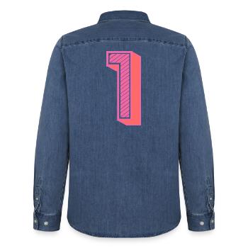1. 1 JAHR. 1. JAHRESTAG. 1 JAHR GEBURTSTAG - Männer Jeanshemd Organic von Stanley/Stella - verwaschenes Mittelblau  - Hinten - AI Model Male 185 light (185cm)