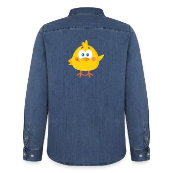 Kleines Küken - Männer Jeanshemd Organic von Stanley/Stella - verwaschenes Mittelblau  - Hinten - AI Model Male 185 light (185cm)