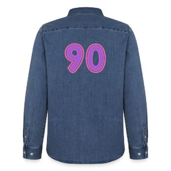 90. 90 JAHRE. 90-JÄHRIGES JUBILÄUM. 90-JÄHRIGES JUBILÄUM. - Männer Jeanshemd Organic von Stanley/Stella - verwaschenes Mittelblau  - Hinten - AI Model Male 185 light (185cm)