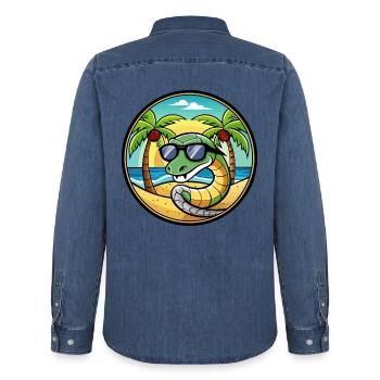 Schlange Lustige Cartoon Sommer Strand Sonnenbrille Cool - Männer Jeanshemd Organic von Stanley/Stella - verwaschenes Mittelblau  - Hinten - AI Model Male 185 light (185cm)
