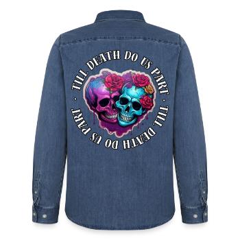 Jusqu’à ce que la mort nous sépare (2) - Chemise en denim homme bio Stanley/Stella - bleu moyen délavé  - Dos - AI Model Male 185 light (185cm)