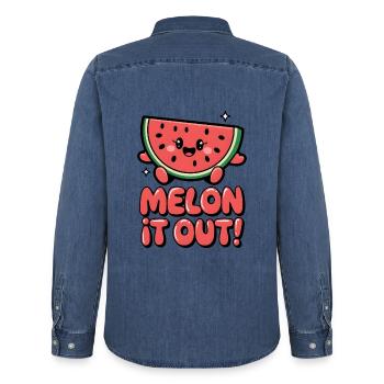 Melon It Out! - Men’s Organic Denim Shirt by Stanley/Stella - mid washy  - Back - AI Model Male 185 light (185cm)