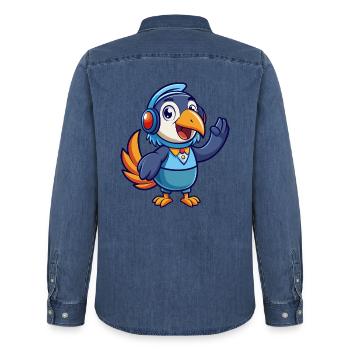 Toucan Funny Cartoon Character Musique de casque - Chemise en denim homme bio Stanley/Stella - bleu moyen délavé  - Dos - AI Model Male 185 light (185cm)