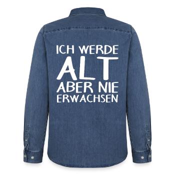Lustiger Spruch lustige Sprüche Geschenk - Männer Jeanshemd Organic von Stanley/Stella - verwaschenes Mittelblau  - Hinten - AI Model Male 185 light (185cm)