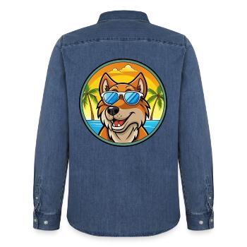 Harrier Chien Race Dessin Animé Lunettes de Soleil Plage - Chemise en denim homme bio Stanley/Stella - bleu moyen délavé  - Dos - AI Model Male 185 light (185cm)