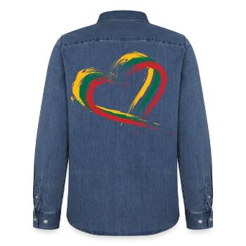 Drapeau brosse coeur de la Lituanie - Chemise en denim homme bio Stanley/Stella - bleu moyen délavé  - Dos - AI Model Male 185 light (185cm)