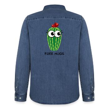 free hugs cactus - Männer Jeanshemd Organic von Stanley/Stella - verwaschenes Mittelblau  - Hinten - AI Model Male 185 light (185cm)