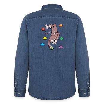 Affe an der Kletterwand - Klettern - Geschenk - Männer Jeanshemd Organic von Stanley/Stella - verwaschenes Mittelblau  - Hinten - AI Model Male 185 light (185cm)