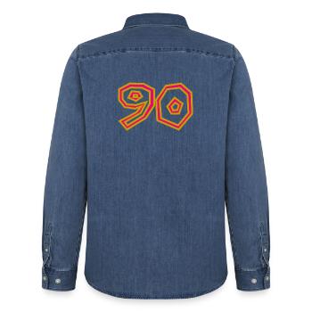 90. 90 JAHRE. 90-JÄHRIGES JUBILÄUM. 90-JÄHRIGES JUBILÄUM. - Männer Jeanshemd Organic von Stanley/Stella - verwaschenes Mittelblau  - Hinten - AI Model Male 185 light (185cm)