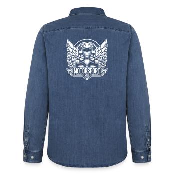 Logo du sport automobile - Chemise en denim homme bio Stanley/Stella - bleu moyen délavé  - Dos - AI Model Male 185 light (185cm)