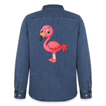 Flamingo Niedliche Maskottchen Zeichentrickfigur Kawaii - Männer Jeanshemd Organic von Stanley/Stella - verwaschenes Mittelblau  - Hinten - AI Model Male 185 light (185cm)