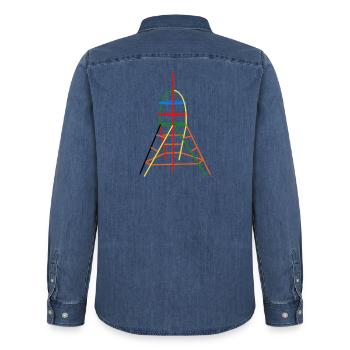 Missile - Échafaudages de la République - Chemise en denim homme bio Stanley/Stella - bleu moyen délavé  - Dos - AI Model Male 185 light (185cm)