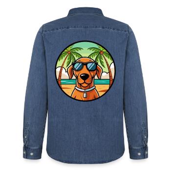 Ungarische Vizsla Hunderasse Cartoon Sonnenbrille Strand - Männer Jeanshemd Organic von Stanley/Stella - verwaschenes Mittelblau  - Hinten - AI Model Male 185 light (185cm)