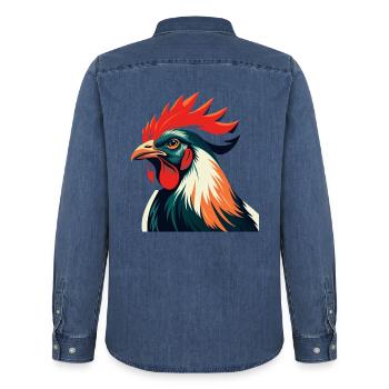 Huhn Cartoon Figur Buntes Haustier Tier - Männer Jeanshemd Organic von Stanley/Stella - verwaschenes Mittelblau  - Hinten - AI Model Male 185 light (185cm)