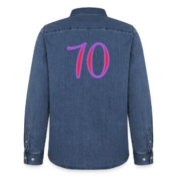 70. 70 JAHRE. 70-JÄHRIGES JUBILÄUM. 70-JÄHRIGES JUBILÄUM. - Männer Jeanshemd Organic von Stanley/Stella - verwaschenes Mittelblau  - Hinten - AI Model Male 185 light (185cm)