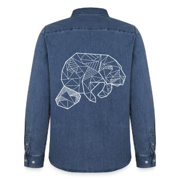 Geometrische Seekuh Meeresbewohner - Männer Jeanshemd Organic von Stanley/Stella - verwaschenes Mittelblau  - Hinten - AI Model Male 185 light (185cm)