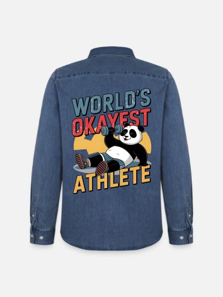 World's Okayest Athlete - Men’s Organic Denim Shirt by Stanley/Stella - mid washy