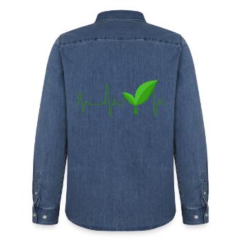 Vegan - Men’s Organic Denim Shirt by Stanley/Stella - mid washy  - Back - AI Model Male 185 light (185cm)