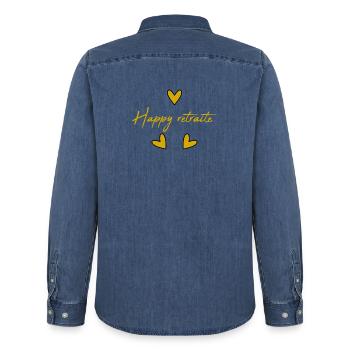 RETRAITE. RETRAITE. RETRAITEE. BONNE RETRAITE - Chemise en denim homme bio Stanley/Stella - bleu moyen délavé  - Dos - AI Model Male 185 light (185cm)