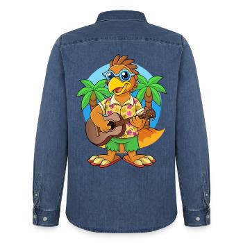 Drôle Hawk Dessin Animé Plage D’été Lunettes De Soleil Guitare - Chemise en denim homme bio Stanley/Stella - bleu moyen délavé  - Dos - AI Model Male 185 light (185cm)