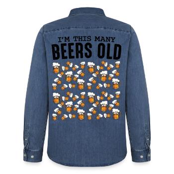 Bierkrüge Muster Kollektion Geburtstag 50 - Männer Jeanshemd Organic von Stanley/Stella - verwaschenes Mittelblau  - Hinten - AI Model Male 185 light (185cm)