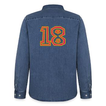 18 - Men’s Organic Denim Shirt by Stanley/Stella - mid washy  - Back - AI Model Male 185 light (185cm)