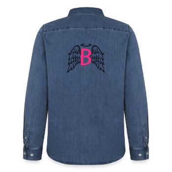 Ange gardien avec lettre aile d'ange B. - Chemise en denim homme bio Stanley/Stella - bleu moyen délavé  - Dos - AI Model Male 185 light (185cm)