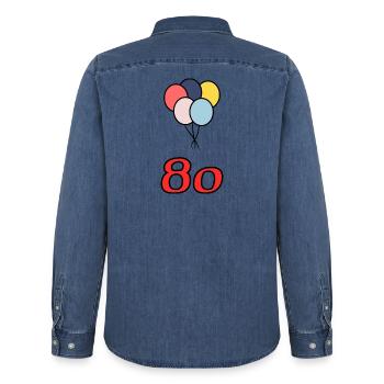 80. 80 ANS. 80e ANNIVERSAIRE. ANNIVERSAIRE 80 ANS. - Chemise en denim homme bio Stanley/Stella - bleu moyen délavé  - Dos - AI Model Male 185 light (185cm)